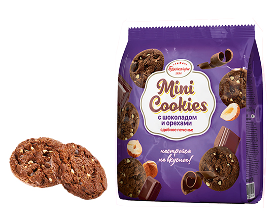 Печенье сдобное MINI COOKIES (Мини Кукис) с шоколадом и орехами 500г БрянКонфи КФ