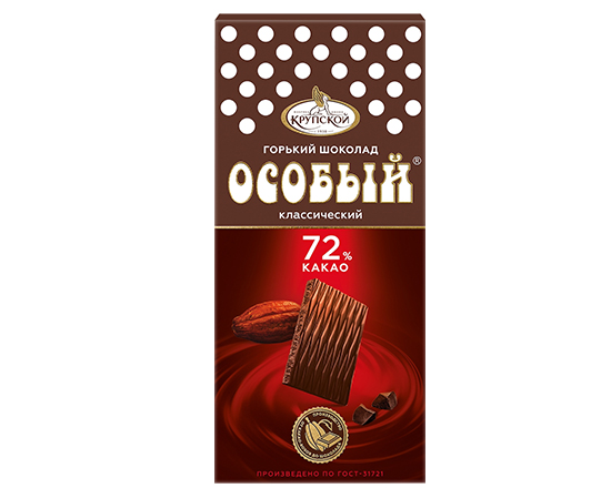 Шоколад Особый Горький классический (72% какао) 88г (ф-ка Крупской)