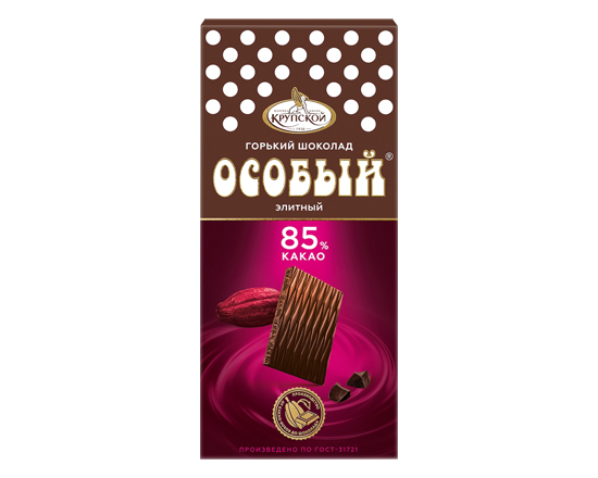 Шоколад Особый Горький 85% какао 88г (порционный) ф-ка Крупской