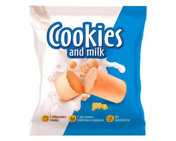 Конфеты Cookies and milk (Кукис и милк) сливочное печенье, пшеничные шарики500г  рнк650